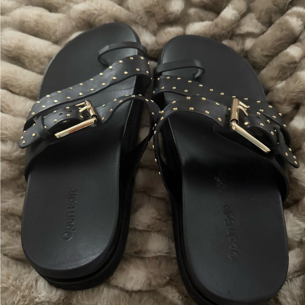 Open Edit Black with Gold stud sandals - Picture 2 of 3
